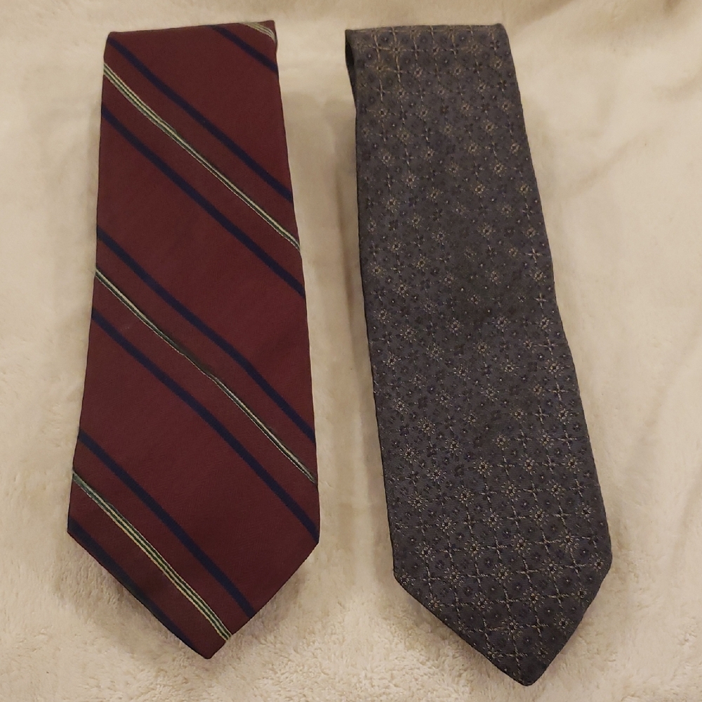 2 Ties By Polo by Ralph Lauren, Burgundy and Gray